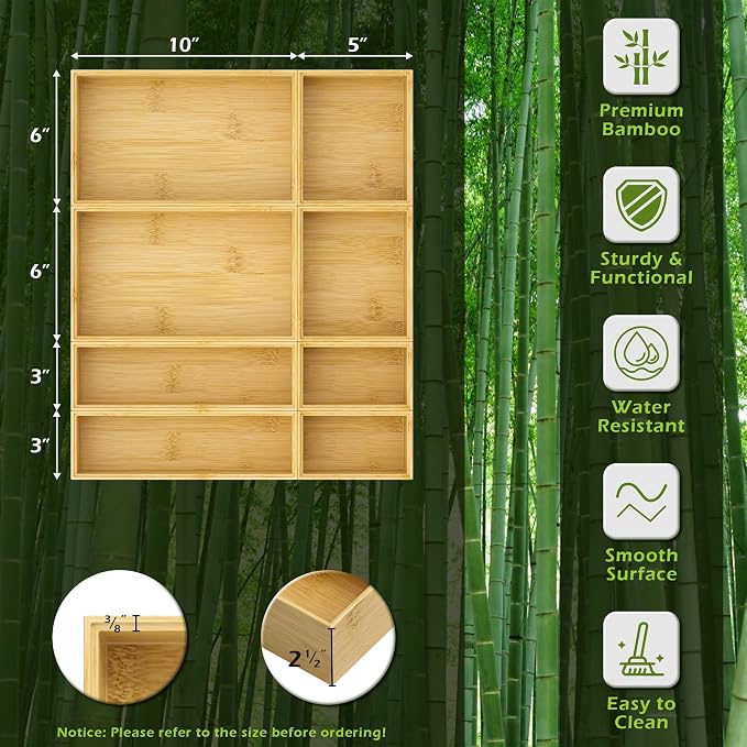 Bathroom Drawer Organizer Trays, Bamboo Silverware Drawer Organizer Kitchen - Image 2