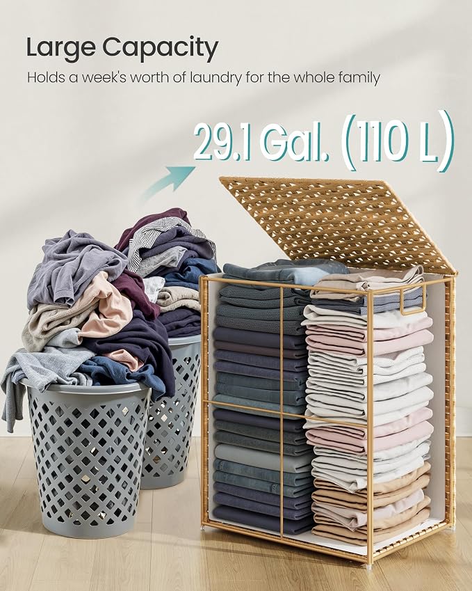 SONGMICS Laundry Hamper with Lid, 29.1 Gallon Synthetic Rattan Clothes Laundry - Image 5
