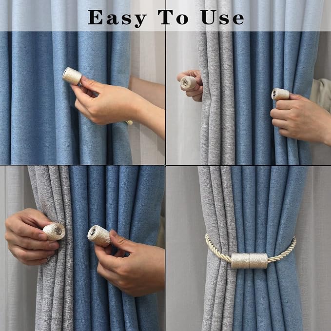 6 Pack Beige Strong Magnetic Curtain Tiebacks Outdoor Elegant Decorative Tie - Image 4