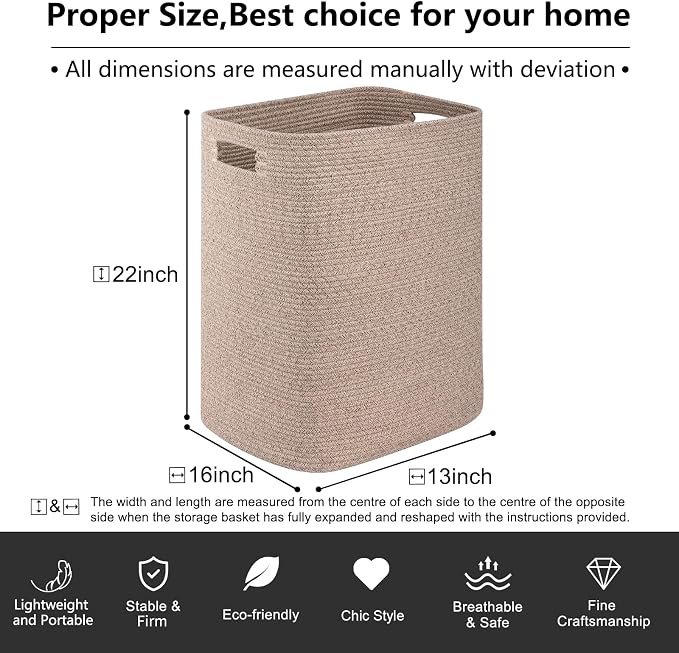 OIAHOMY Laundry Hamper, Rectangle Cotton Laundry Basket - Image 3