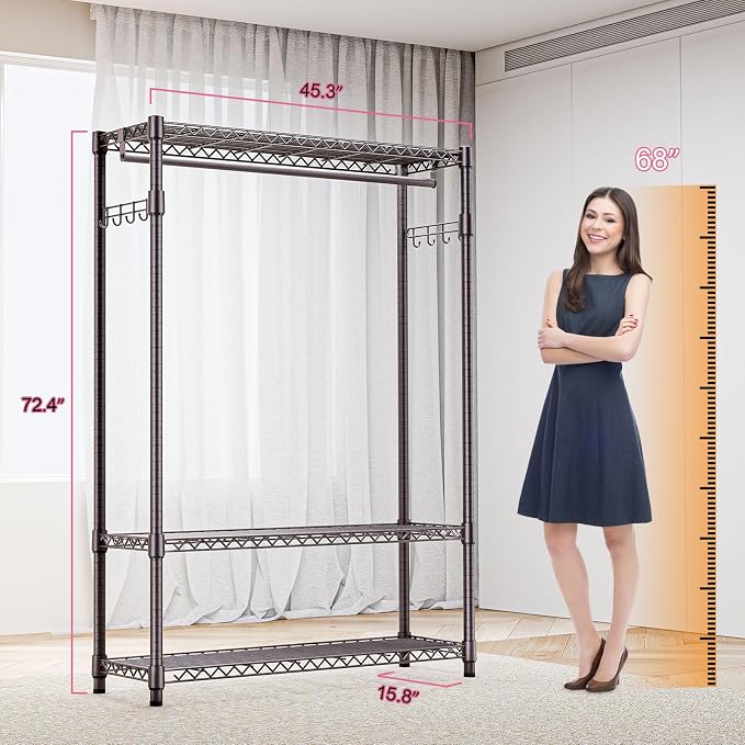 Heavy Duty Rolling Garment Rack 3 Tiers Adjustable Wire Shelving Clothes Rack - Image 7