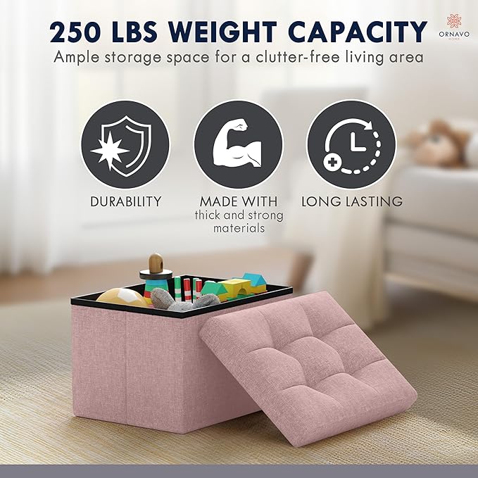 Ornavo Home Small Storage Ottoman Foldable Collapsible Rectangle Linen Ottoman - Image 7