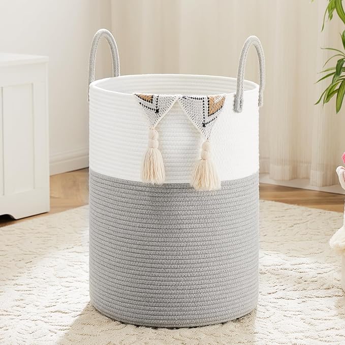 Laundry Basket, Woven Cotton Rope Laundry Hamper, 100L by Artfeel