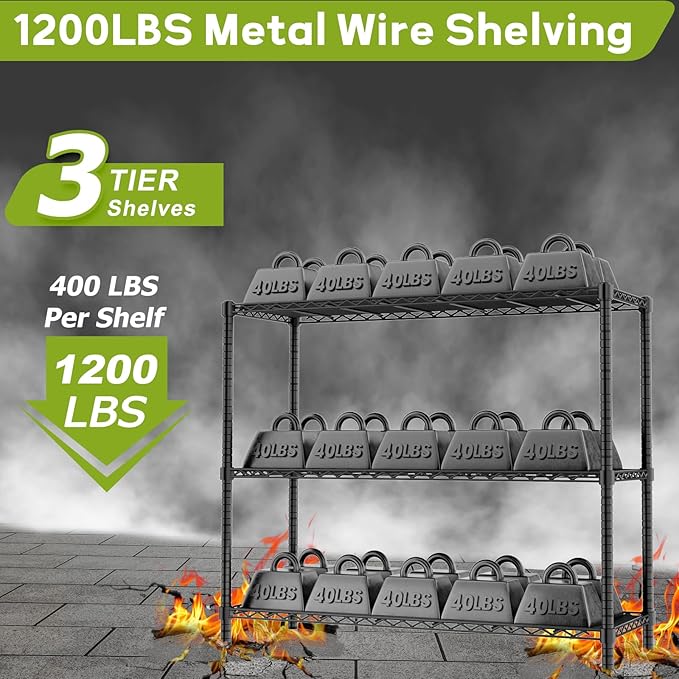 Storage Shelves, 3-Tier Adjustable Metal Industrial Utility Shelf Rack - Image 5