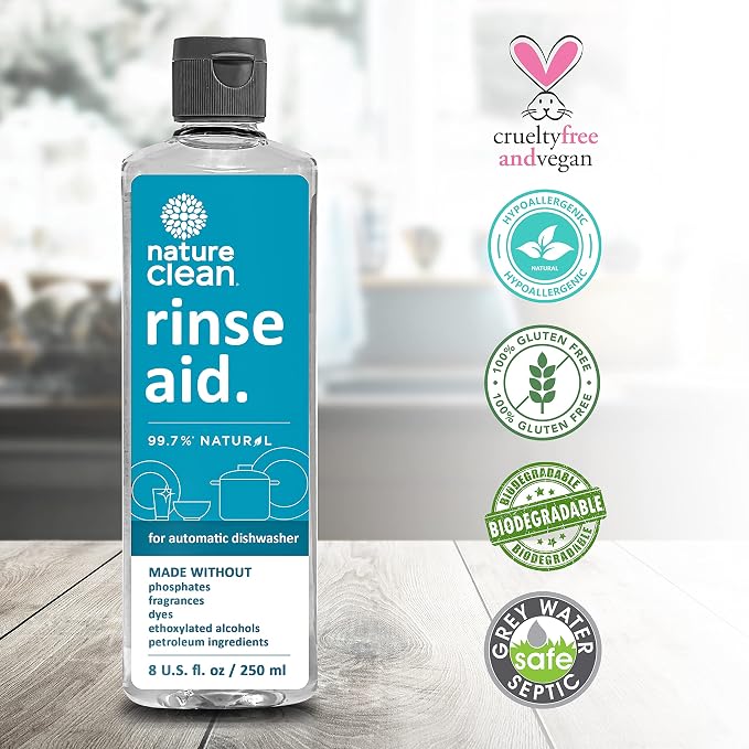 Nature Clean Natural Dishwasher Rinse Aid Liquid, Plant-Based Dishwasher Drying - Image 7