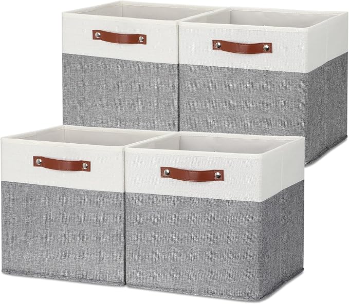 HNZIGE Foldable Storage Bins 13x13 Storage Cubes Set of 4 Fabric Linen Storage - Image 7