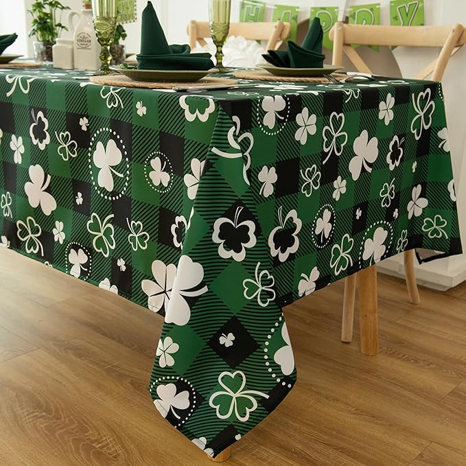 Gingham St Patricks Day Tablecloth Fabric by Essifunia