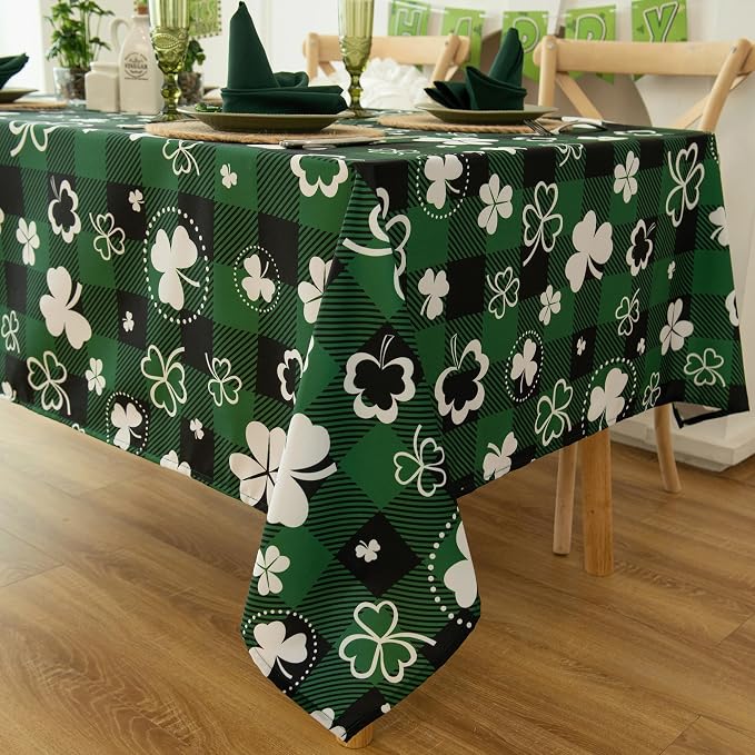 Green Waterproof Plaid St.Patrick Tablecloth Fabric by Essifunia
