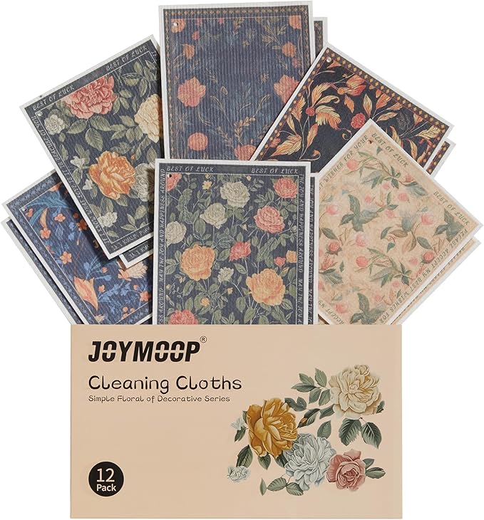 JOYMOOP 12 Pack Decorate Cleaning Cloth, Reusable Absorbent Dish Towels by JOYMOOP