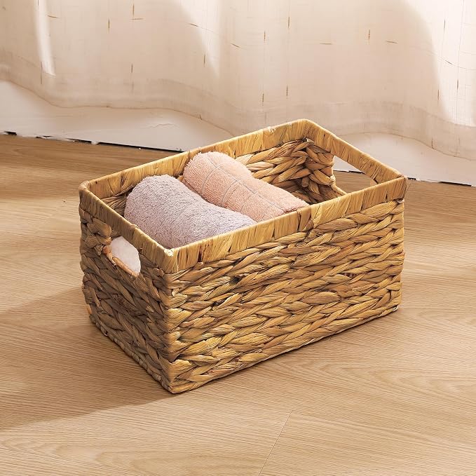 Rectangular Storage Basket 2PCS Water Hyacinth Baskets, Hand-Woven Baskets - Image 4