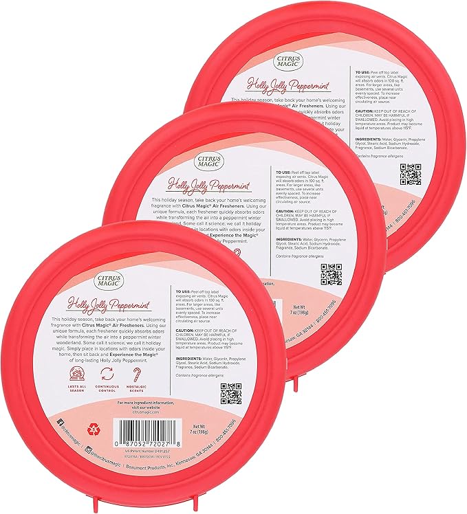 Citrus Magic Holiday Odor Absorbing Solid Air Freshener, Holly Jolly Peppermint - Image 2