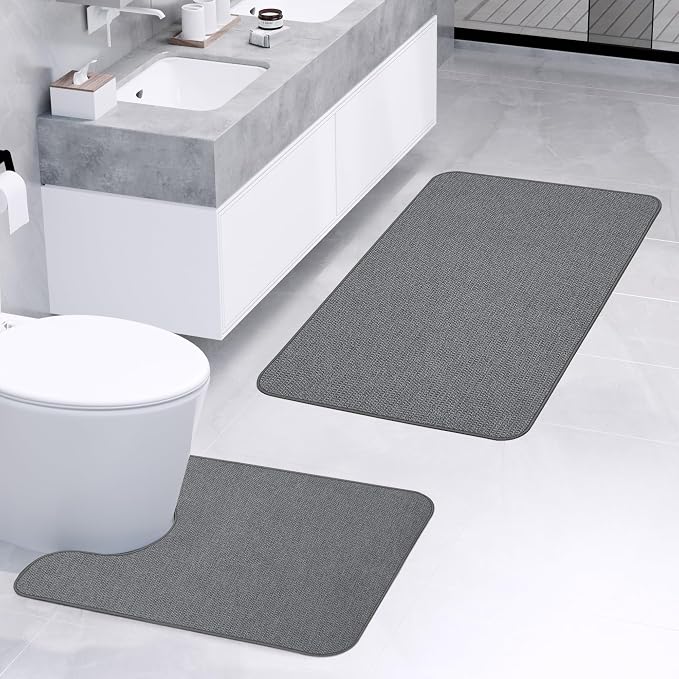 Bathroom Rugs Set 2 Pieces, Thin Bathroom Mats, Toilet Rugs, Quick Dry - Image 2