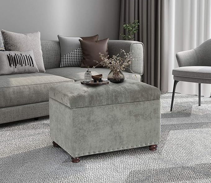 Joveco Storage Ottoman Foot Rest Stool, Light Grey - Image 2