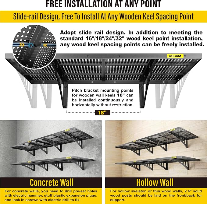 4-Pack 2x3ft Adjustable Garage Wall Shelving 1120lbs Load Capacity Heavy Duty - Image 5