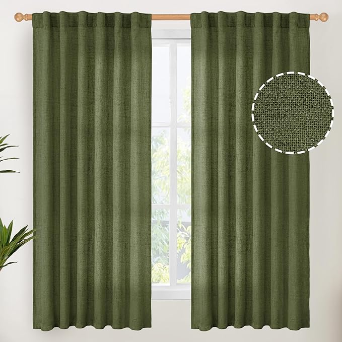YoungsTex Olive Green Linen Curtains 63 Inch Length by YoungsTex