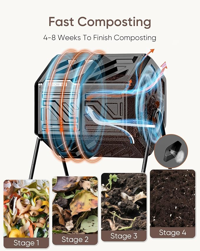 THEGROW'ING Updated 43 Gallon Compost Bin Outdoor, Fast Assemble Tumbling - Image 5