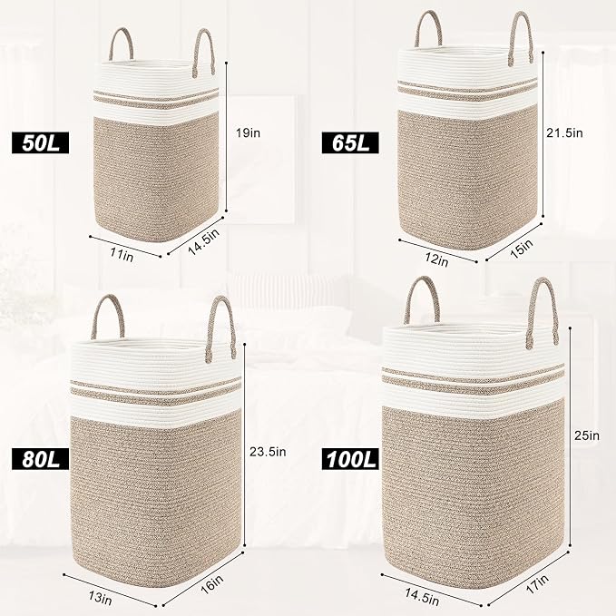 Woven Laundry Basket for Clothes, 100 L Large Rectangle Laundry Hampers - Image 8