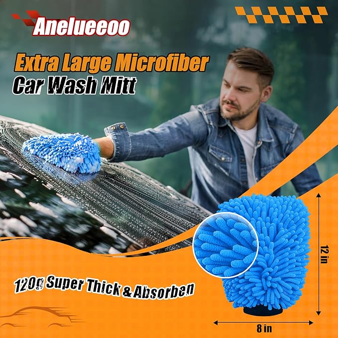 Car Wash Mitt Microfiber, Premium Chenille Microfiber Wash Car Mitts Sponge - Image 2