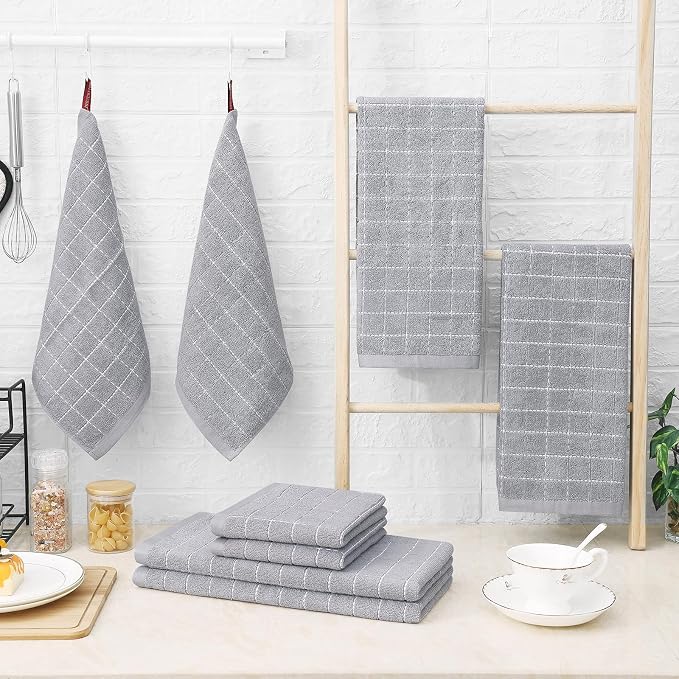 Homaxy 100% Cotton Terry Kitchen Towels, Checkered Designed, Soft and Super - Image 6