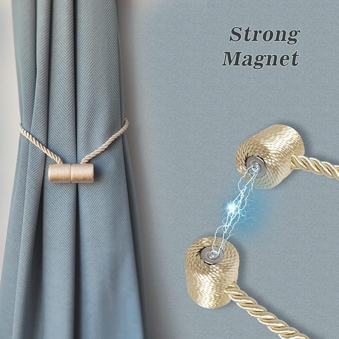 Hion Magnetic Curtain Tiebacks Beige 2pcs, Curtain Tiebacks Buckles Holdbacks - Image 4