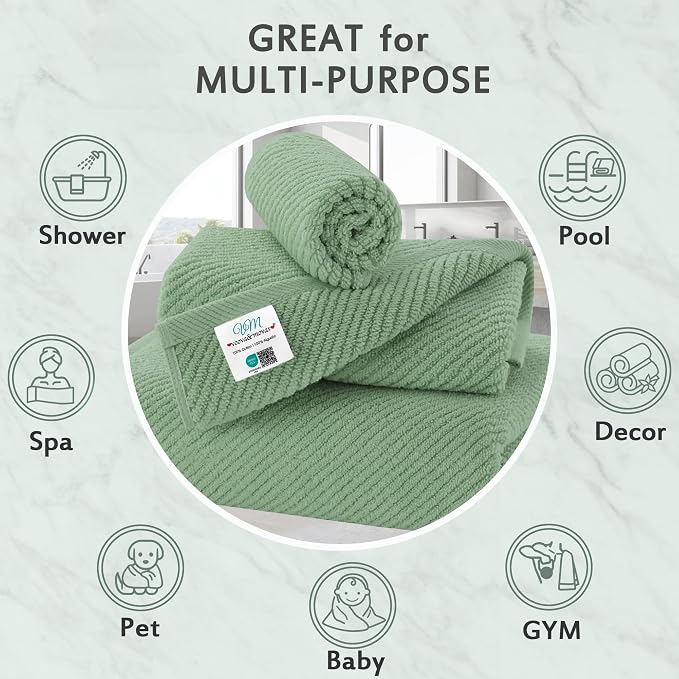VOOVA & MOVAS Green Towels for Bathroom, 100% Cotton | Quick Dry | Soft | Thick - Image 5