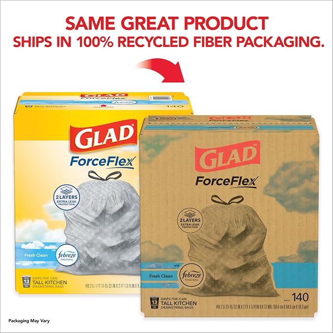 Glad ForceFlex Tall Kitchen Trash Bags, 13 Gallon, Fresh Clean - Image 2
