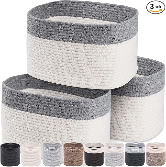 CHAT BLANC Cotton Rope Baskets for Organizing | Storage Baskets for Shelves | by CHATBLANC