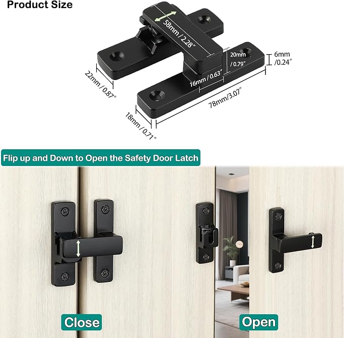 90/180 Degree Flip Latch Gate Latch, Heavy Duty Black Safety Door Lock Enhanced - Image 2
