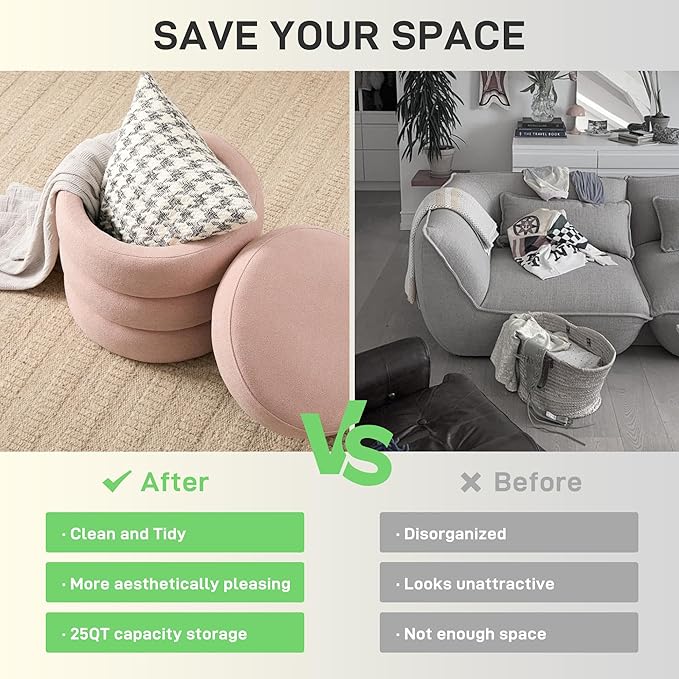 Round Ottoman with Storage Boucle Ottoman Stool Removable Lid - Image 4
