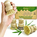 Bamboo Dish Brush Set of 3-100% Plastic Free Kitchen Scrubber by Airnex