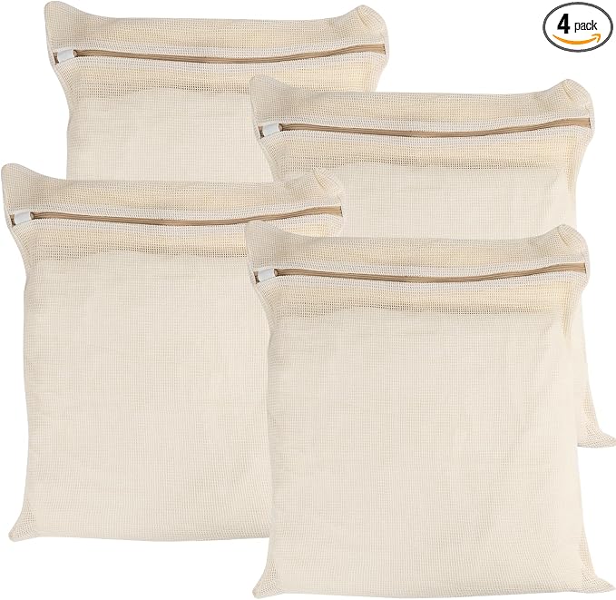 4-Piece Large Durable Organic Cotton Mesh Laundry Bags by NAHADS