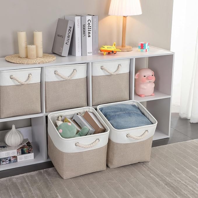 Mangata Canvas Storage Boxes, 11 Inch Cube Storage Bins Set of 6, Fabric Baskets - Image 5