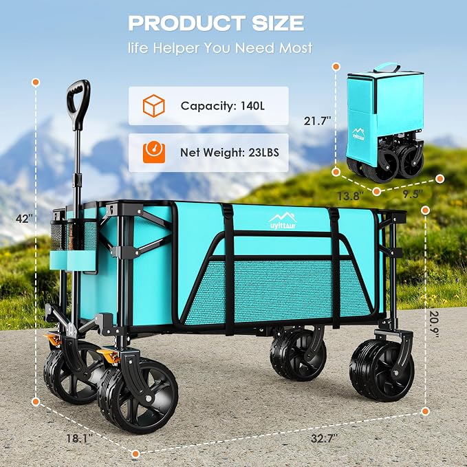 Collapsible Wagon Cart Heavy Duty Foldable, Folding Beach Wagon - Image 6