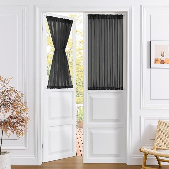 Tollpiz Short Sheer Door Curtain Closet Linen Textured Curtain Sheers Doorway by Tollpiz