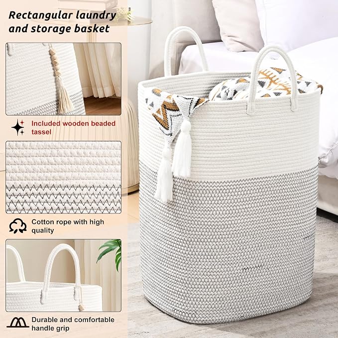 Woven Laundry Basket for Clothes, 100 L Large Rectangle Laundry Hampers - Image 3