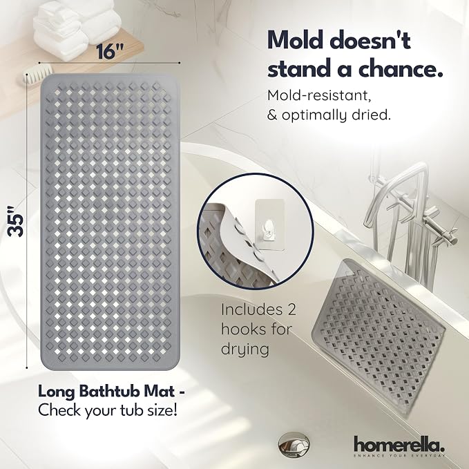homerella® Bathtub Mat Non Slip 35x16, Incl. Hooks - Image 3