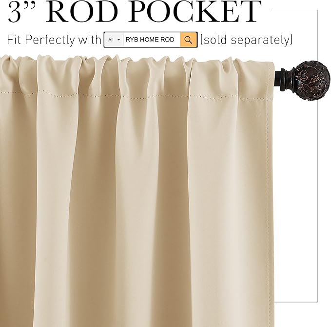 RYB HOME Thermal Insulated Small Window Curtains Short Drapes - Image 2