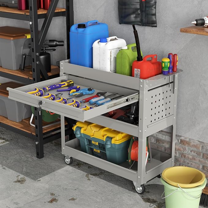3 Tier Rolling Tool Cart on Wheels, Heavy-Duty Utility Cart Service Cart - Image 7