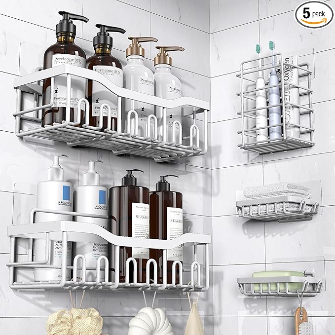 EUDELE 5-Pack Rustproof Stainless Steel Shower Caddy – No Drill Adhesive by EUDELE