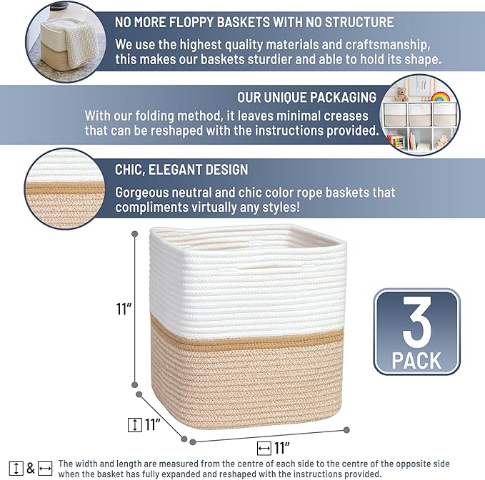 NaturalCozy Storage Cubes 11 Inch Cotton Rope Woven Baskets - Image 2