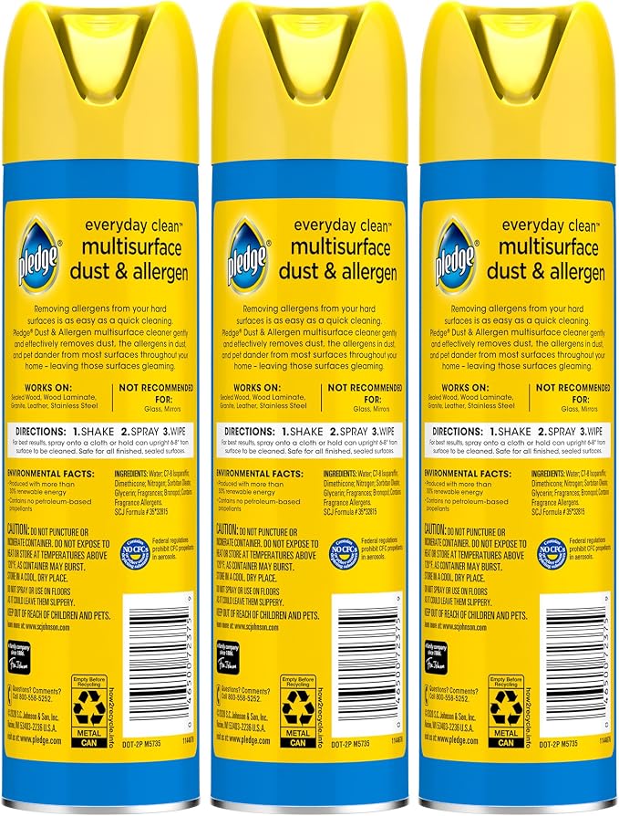 Pledge Dust & Allergen Multisurface Cleaner, Aerosol Spray, Lemon Scent - Image 6