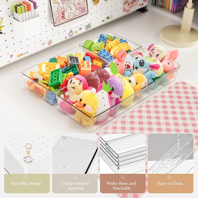 Criusia Drawer Organizer, 5-Size Versatile Bathroom and Vanity Organizer Trays - Image 4