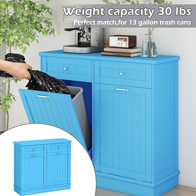 Betterhood Tilt Out Trash Cabinet 10 Gallon Wooden Free Standing Laundry Sorter - Image 4