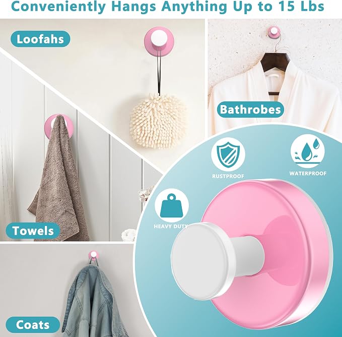 Suction Cup Hooks for Shower, Removable No Drill Towel Hooks, Upgraded 15 lbs - Image 5