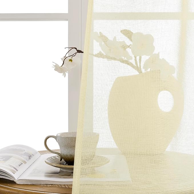 Tollpiz Sheer Door Curtains Closet Linen Textured Curtain Sheers Doorway Light - Image 9