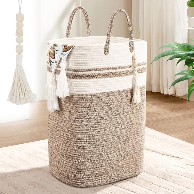 Woven Laundry Basket for Clothes, 80 L Large Rectangle Laundry Hampers by WENMER