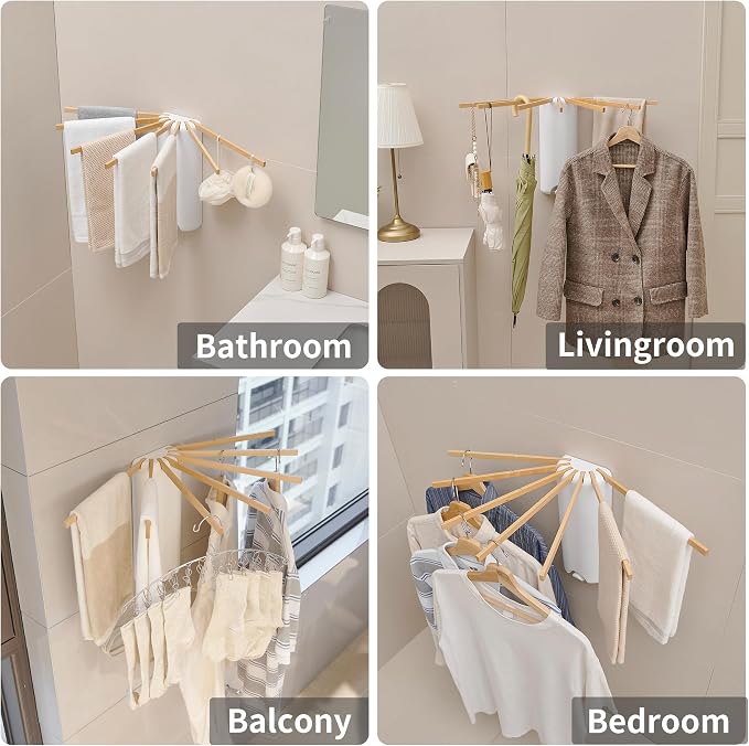 LEQ Wall Mounted Clothes Drying Rack, Garment Rack Foldable Space Saving - Image 4