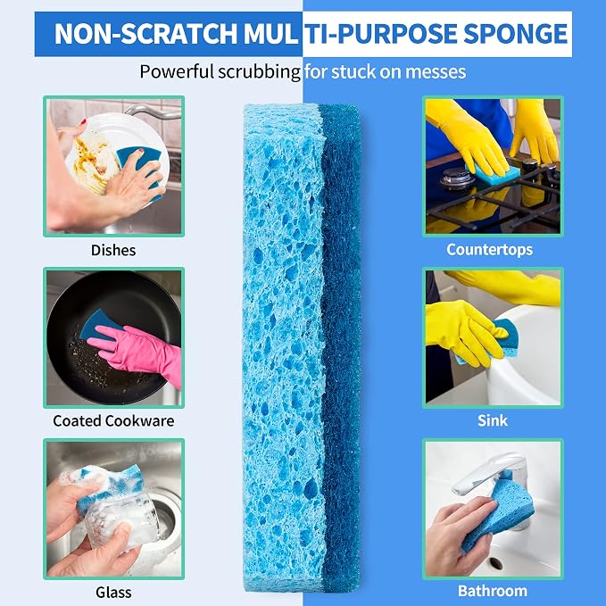 HOMERHYME Non-Scratch Cellulose Scrub Sponges 12 Pack, Sponges Kitchen - Image 2