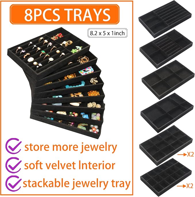 Jewelry Organizer Drawer 8 Set Jewelry Boxes Velvet Jewelry Drawer Organizer - Image 3