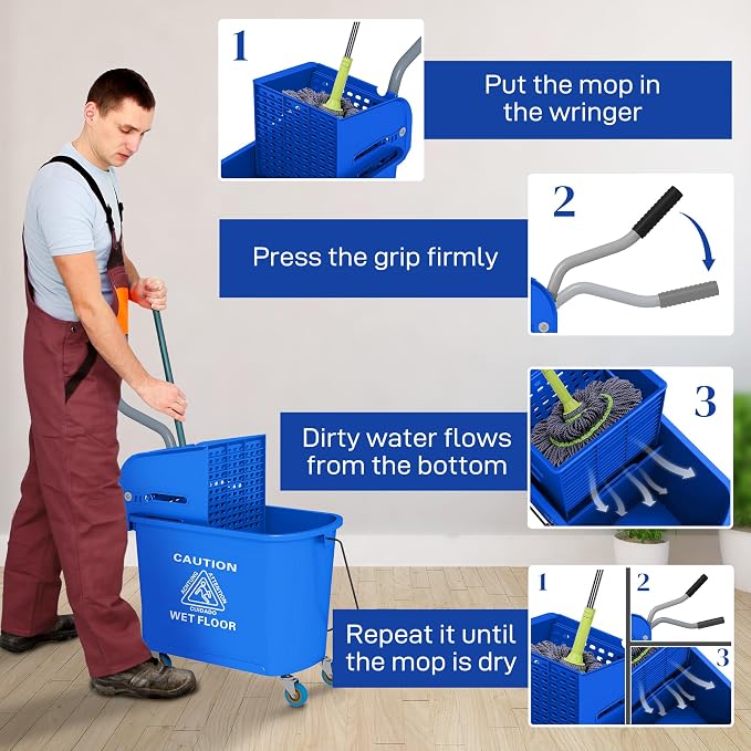 HOMCOM Compact Mop Bucket with Wringer on Wheels - Image 5